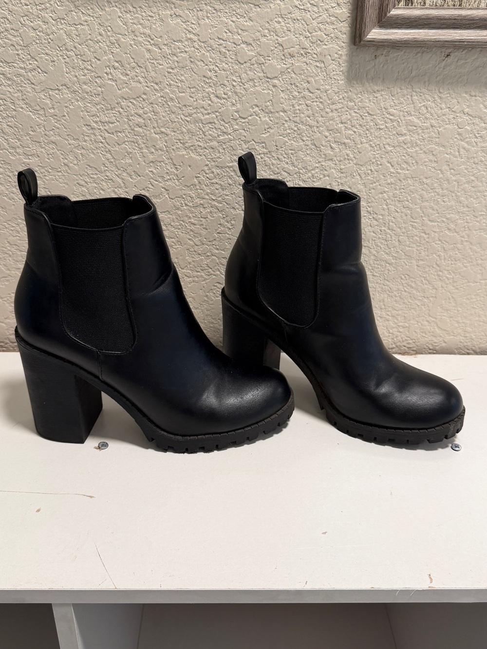 Soda Black Chelsea Ankle Booties with Block Heel - Picture 2 of 5